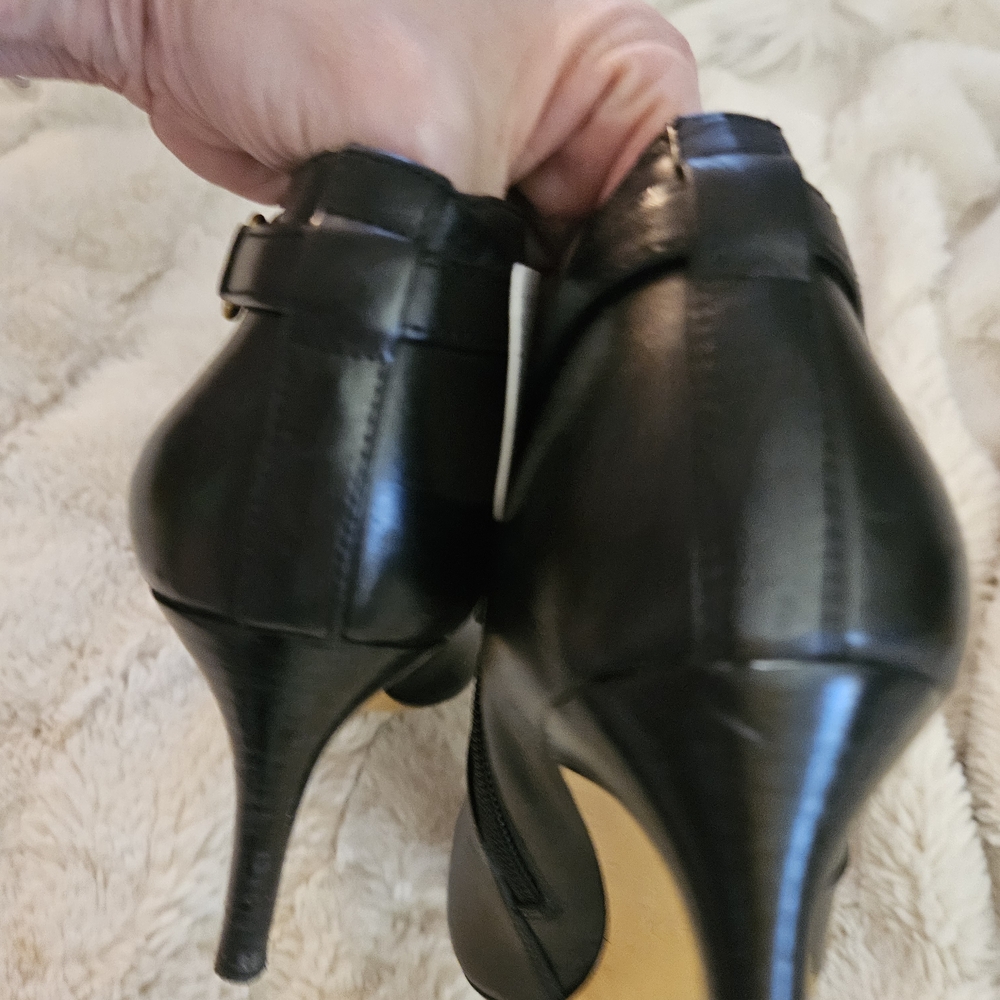 Coach Black Leather Ankle Boots with Gold Accents - Picture 6 of 8